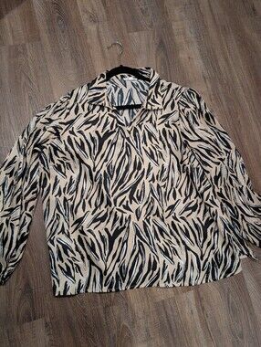 Women's Beige and Black Animal Print Blouse